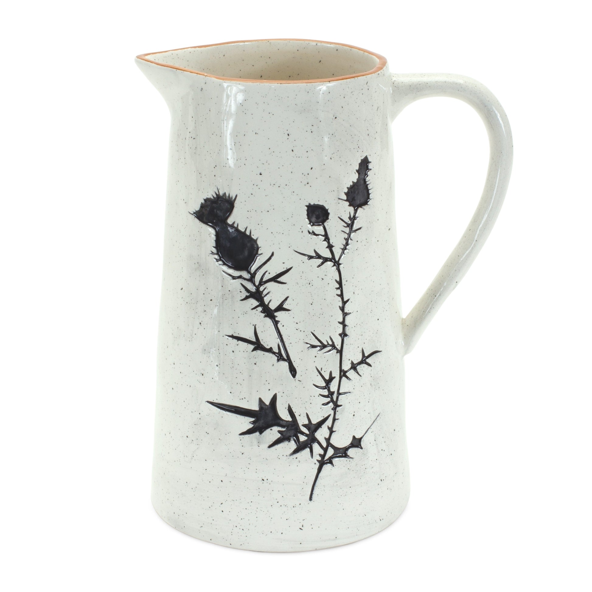 CALABASAS SET OF TWO BLACK AND OFF WHITE FLORAL CERAMIC CYLINDER PITCHER VASE - Varnish & Vibe