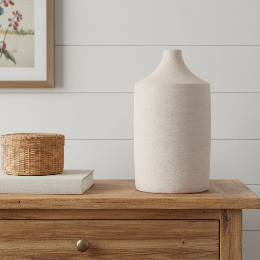MALIBU 18" BEIGE RECYCLED PAPER CYLINDER JUG FLOOR VASE - Varnish & Vibe