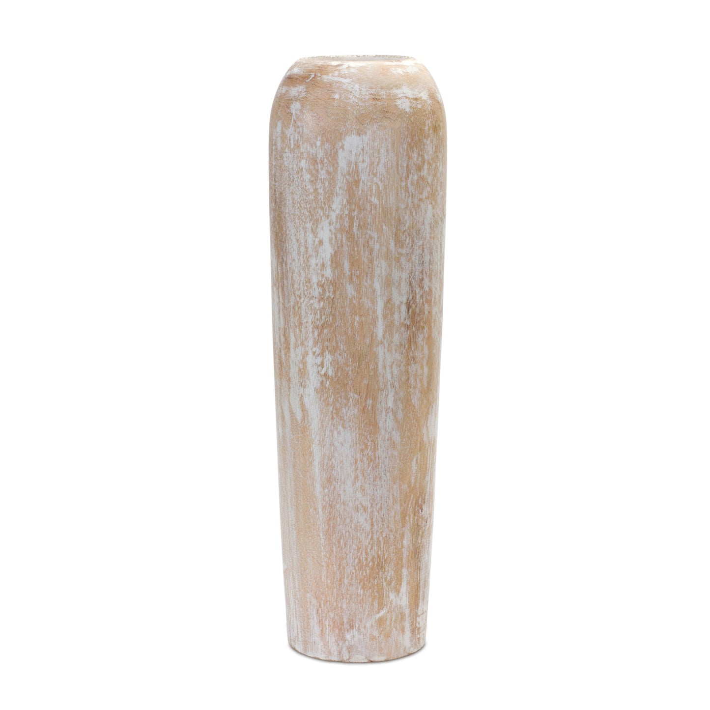 MALIBU 24" BROWN AND WHITE ROUND WOOD FLOOR VASE - Varnish & Vibe