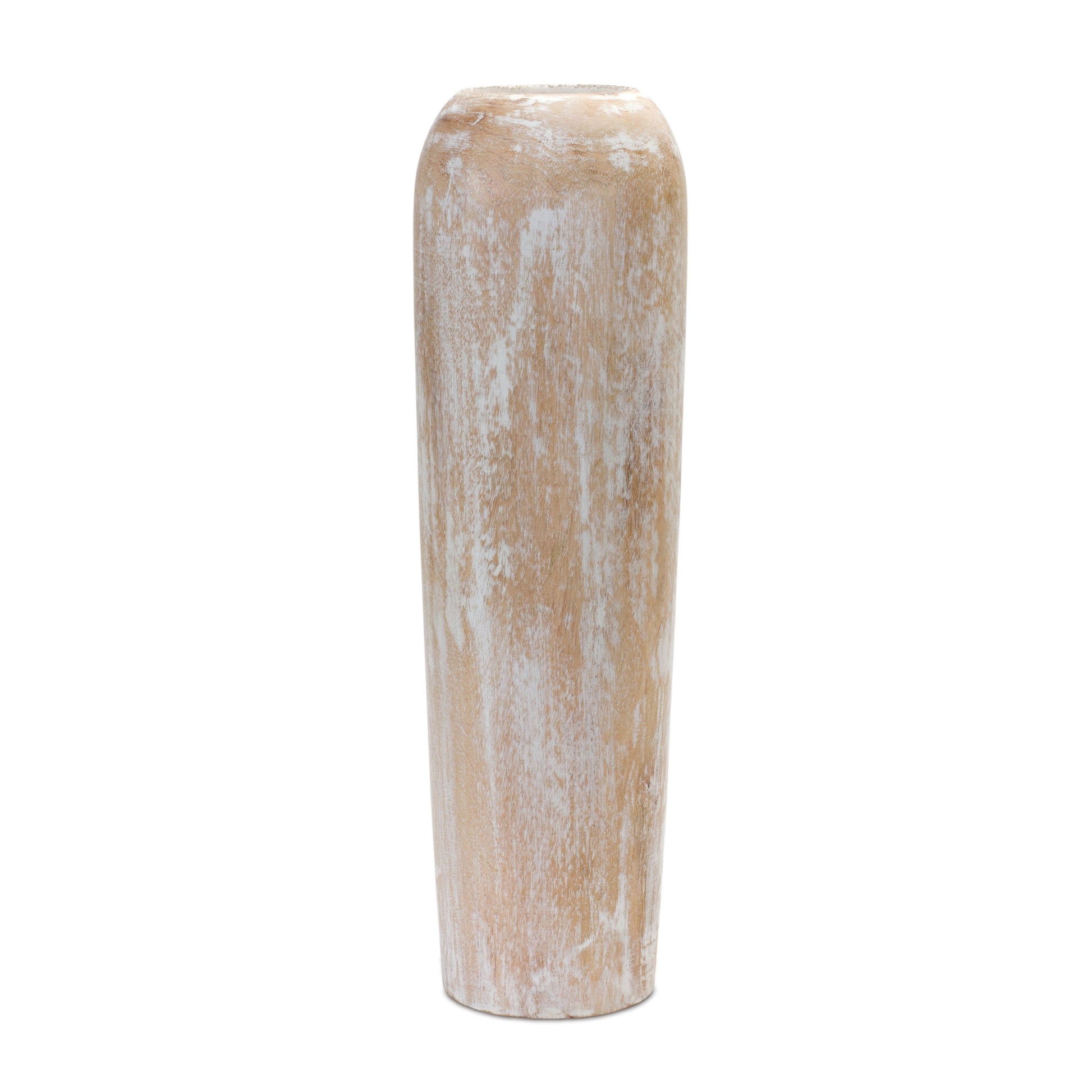 MALIBU 24" BROWN AND WHITE ROUND WOOD FLOOR VASE - Varnish & Vibe