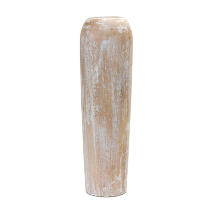 MALIBU 24" BROWN AND WHITE ROUND WOOD FLOOR VASE - Varnish & Vibe