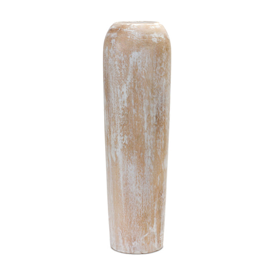 MALIBU 24" BROWN AND WHITE ROUND WOOD FLOOR VASE - Varnish & Vibe