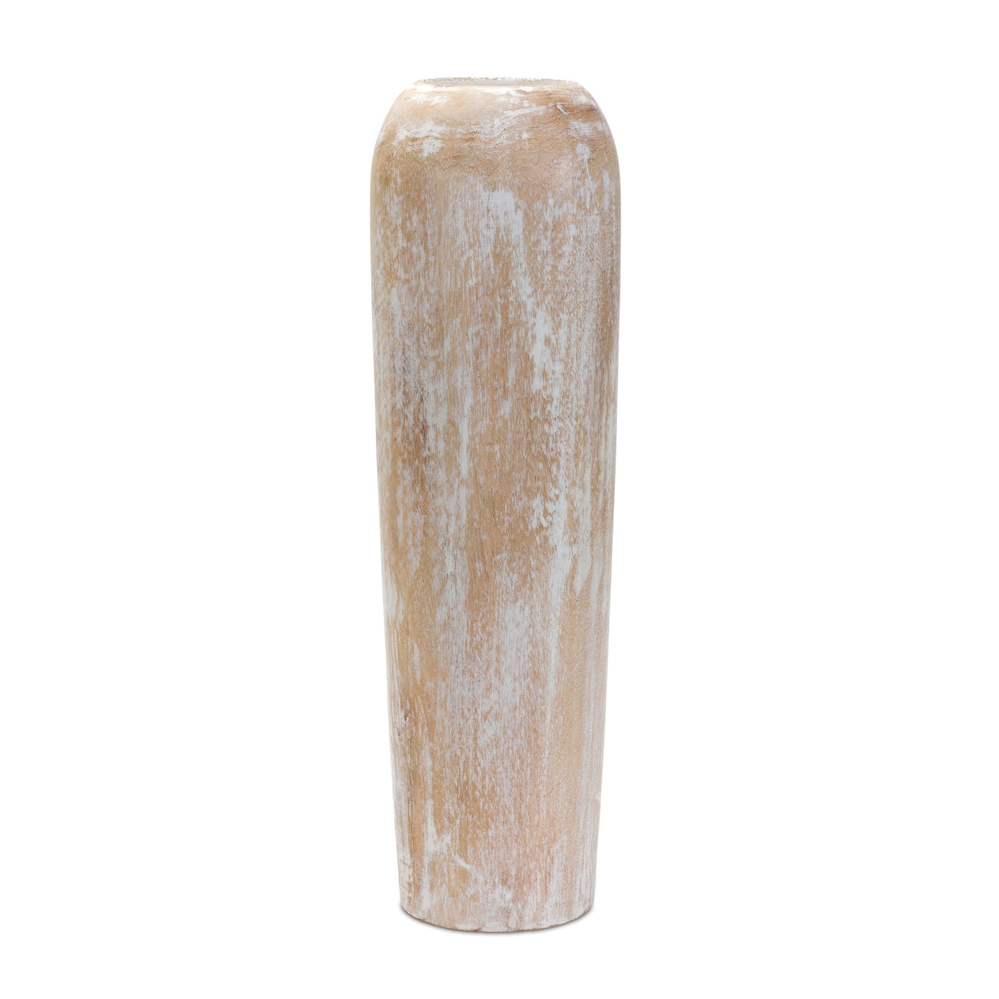 MALIBU 24" BROWN AND WHITE ROUND WOOD FLOOR VASE - Varnish & Vibe