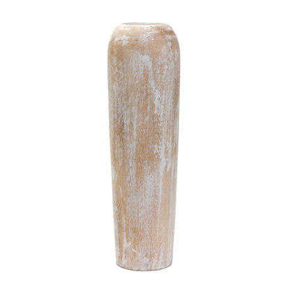 MALIBU 24" BROWN AND WHITE ROUND WOOD FLOOR VASE - Varnish & Vibe