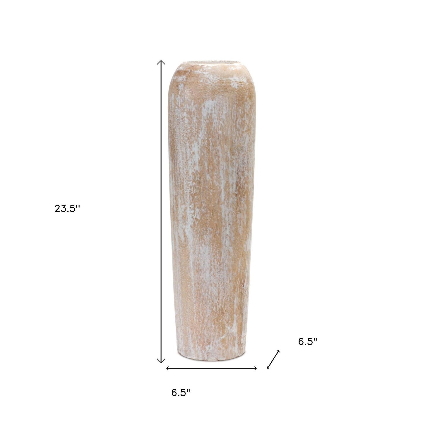 white round wood floor vase, wood floor vase, round wood floor vase, 24" brown white round wood, brown white round wood floor