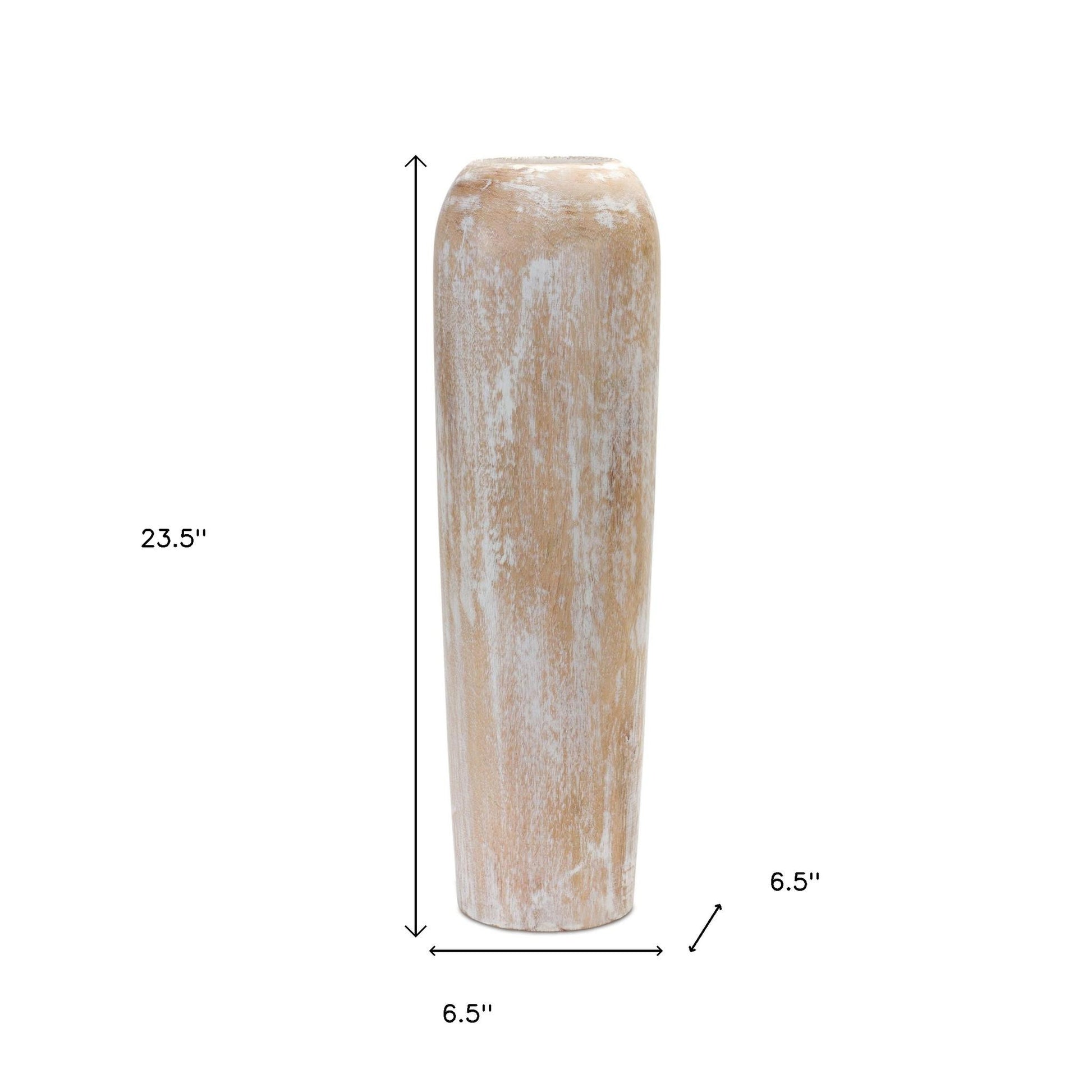 white round wood floor vase, wood floor vase, round wood floor vase, 24" brown white round wood, brown white round wood floor