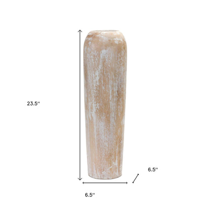 white round wood floor vase, wood floor vase, round wood floor vase, 24" brown white round wood, brown white round wood floor