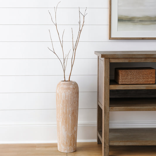 MALIBU 24" BROWN AND WHITE ROUND WOOD FLOOR VASE - Varnish & Vibe