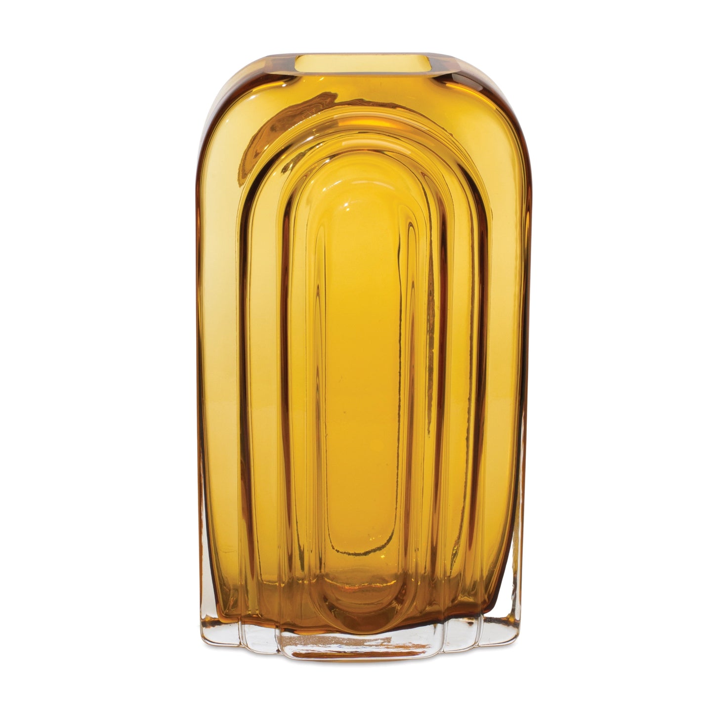 Side view of the 10-inch amber glass table vase