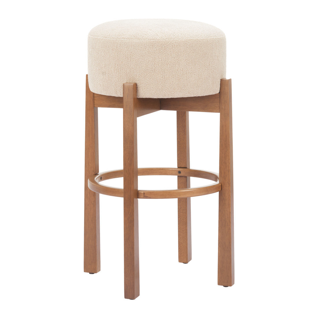 PALISADES SET OF TWO 30" BEIGE FABRIC AND WOOD BACKLESS BAR CHAIRS - Varnish & Vibe