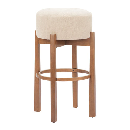 PALISADES SET OF TWO 30" BEIGE FABRIC AND WOOD BACKLESS BAR CHAIRS - Varnish & Vibe