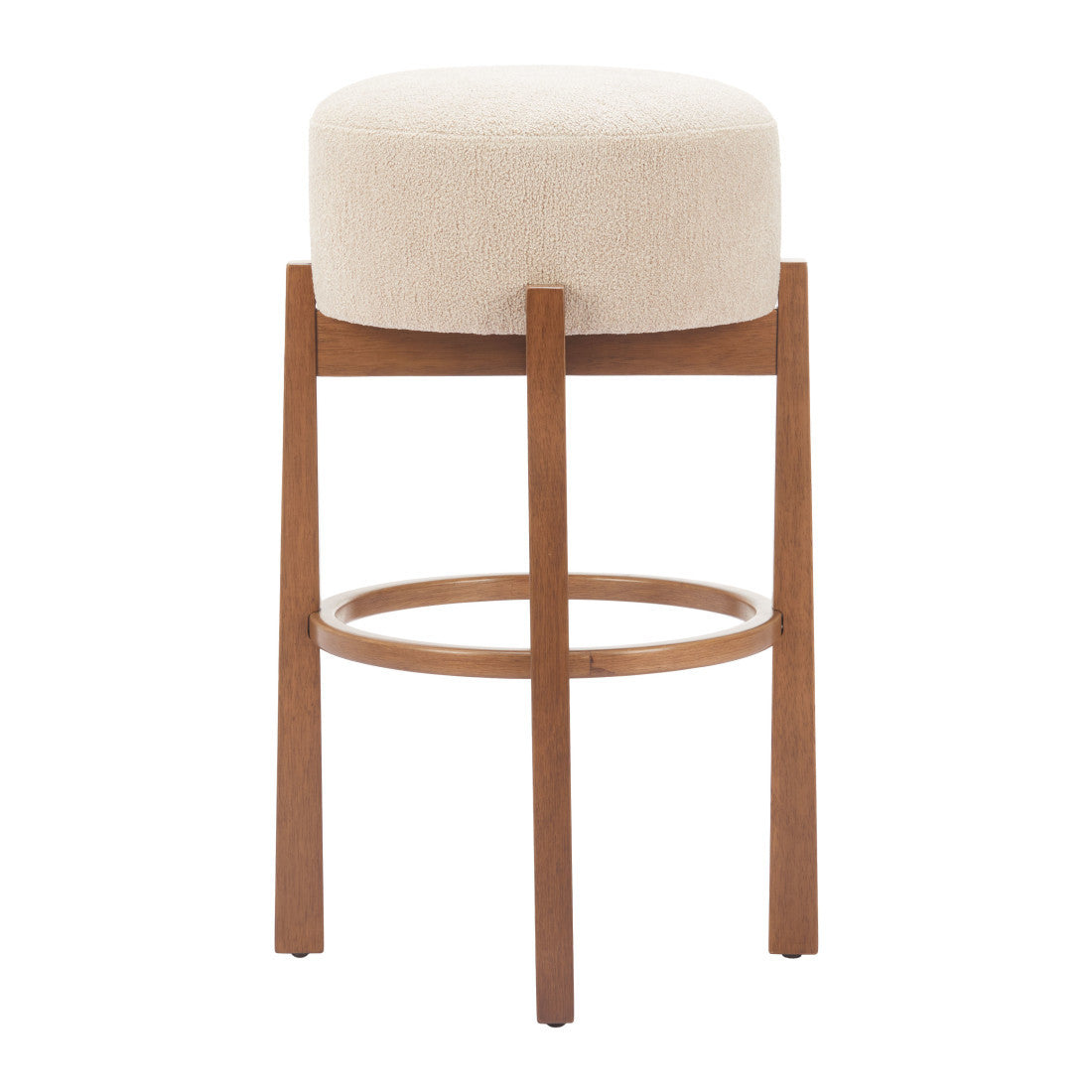 PALISADES SET OF TWO 30" BEIGE FABRIC AND WOOD BACKLESS BAR CHAIRS - Varnish & Vibe
