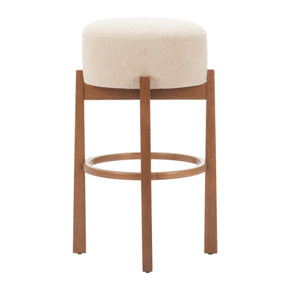 PALISADES SET OF TWO 30" BEIGE FABRIC AND WOOD BACKLESS BAR CHAIRS - Varnish & Vibe