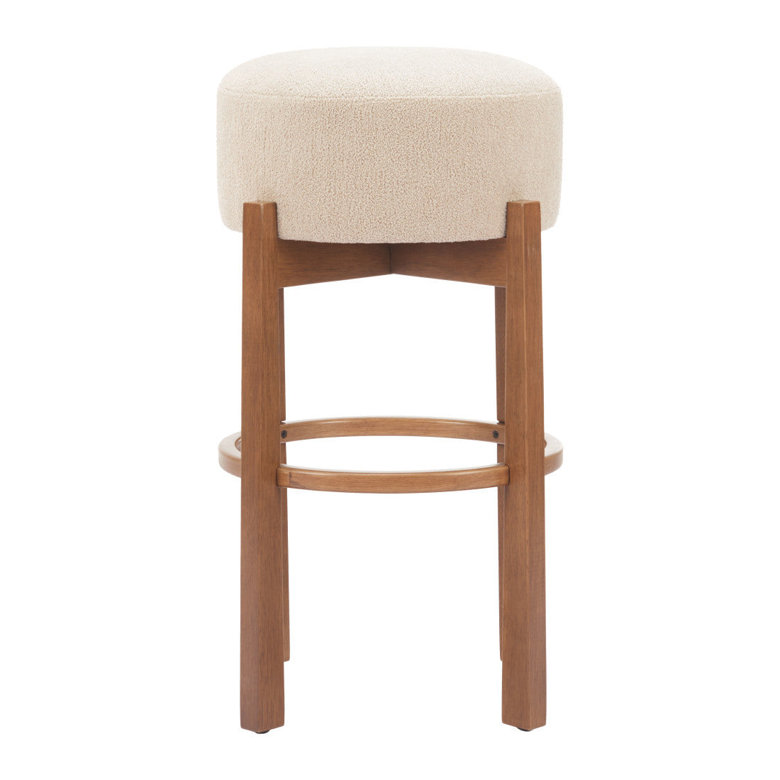PALISADES SET OF TWO 30" BEIGE FABRIC AND WOOD BACKLESS BAR CHAIRS - Varnish & Vibe