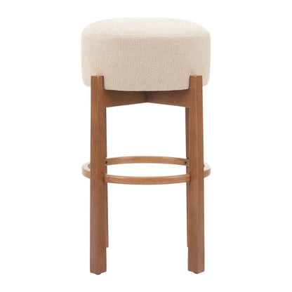 PALISADES SET OF TWO 30" BEIGE FABRIC AND WOOD BACKLESS BAR CHAIRS - Varnish & Vibe