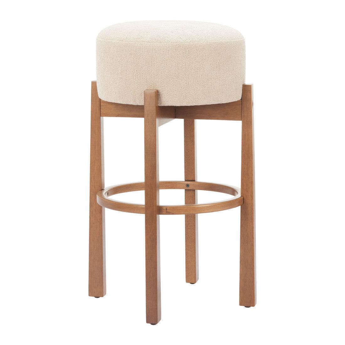 PALISADES SET OF TWO 30" BEIGE FABRIC AND WOOD BACKLESS BAR CHAIRS - Varnish & Vibe