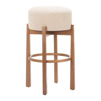 PALISADES SET OF TWO 30" BEIGE FABRIC AND WOOD BACKLESS BAR CHAIRS - Varnish & Vibe