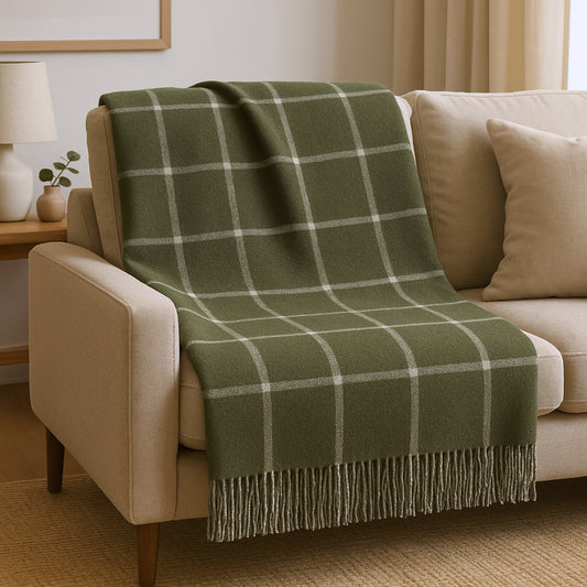 OLIVE GREEN TARTAN PLAID THROW BLANKET