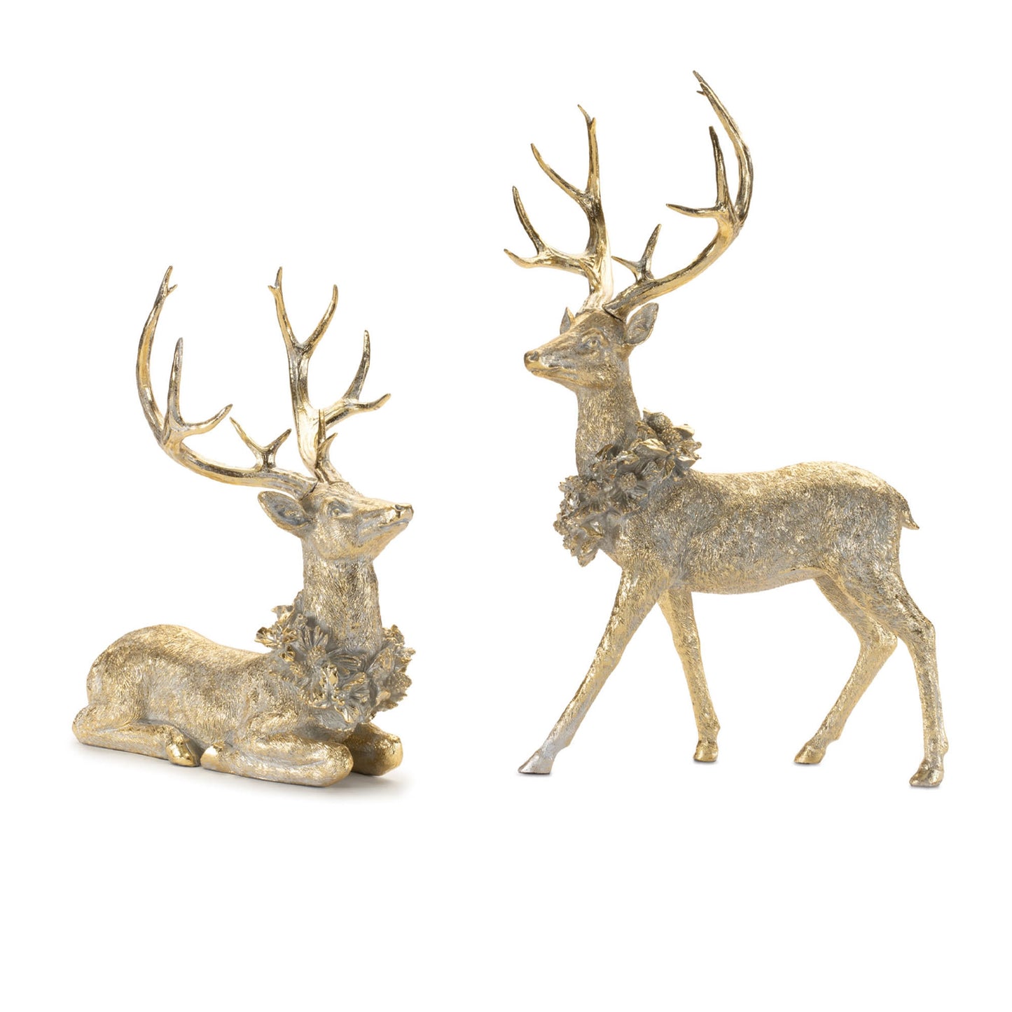 SET OF TWO GOLD AND GRAY REINDEER FIGURINES