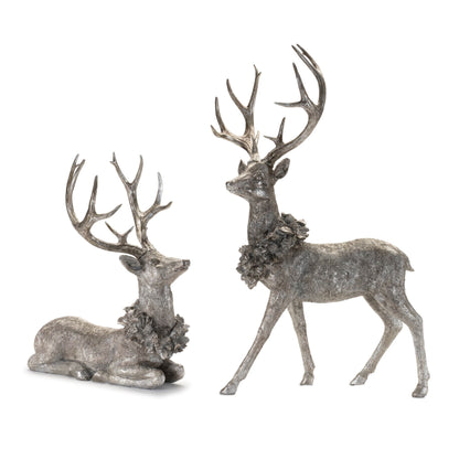 SET OF TWO SILVER AND BLACK REINDEER FIGURINES