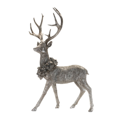 SET OF TWO SILVER AND BLACK REINDEER FIGURINES