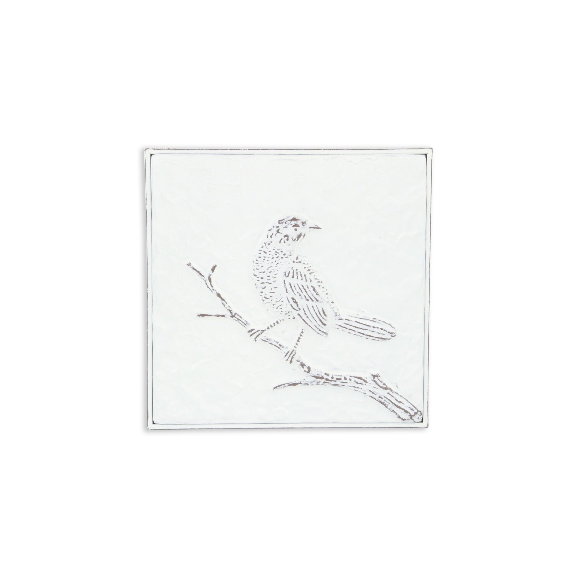 CALABASAS 10" X 10" WHITE BIRD METAL SQUARE HANGING WALL DECOR - Varnish & Vibe