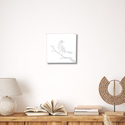 bird metal square framed art, white bird metal square framed, metal square framed art, 10" X 10" white bird metal square, bird metal square framed