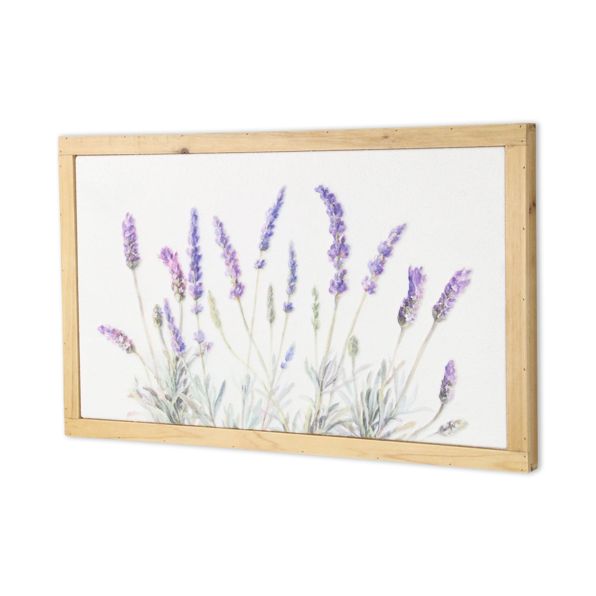CALABASAS 16" X 26" NATURAL WHITE AND LAVENDER FLORAL WOOD FRAMED ART - Varnish & Vibe