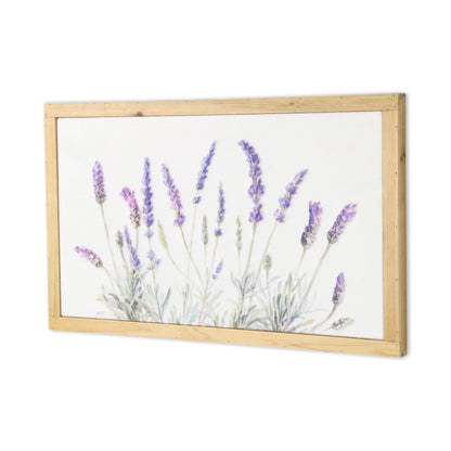 CALABASAS 16" X 26" NATURAL WHITE AND LAVENDER FLORAL WOOD FRAMED ART - Varnish & Vibe
