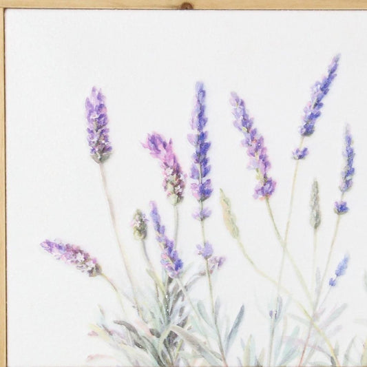 CALABASAS 16" X 26" NATURAL WHITE AND LAVENDER FLORAL WOOD FRAMED ART - Varnish & Vibe