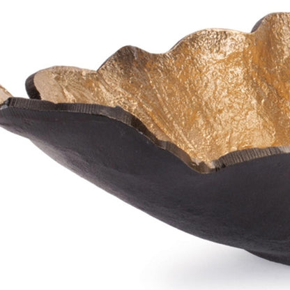 CALABASAS SET OF TWO 25" BLACK AND GOLD CAST ALUMINUM RUSTIC LEAF CENTERPIECE BOWLS - Varnish & Vibe