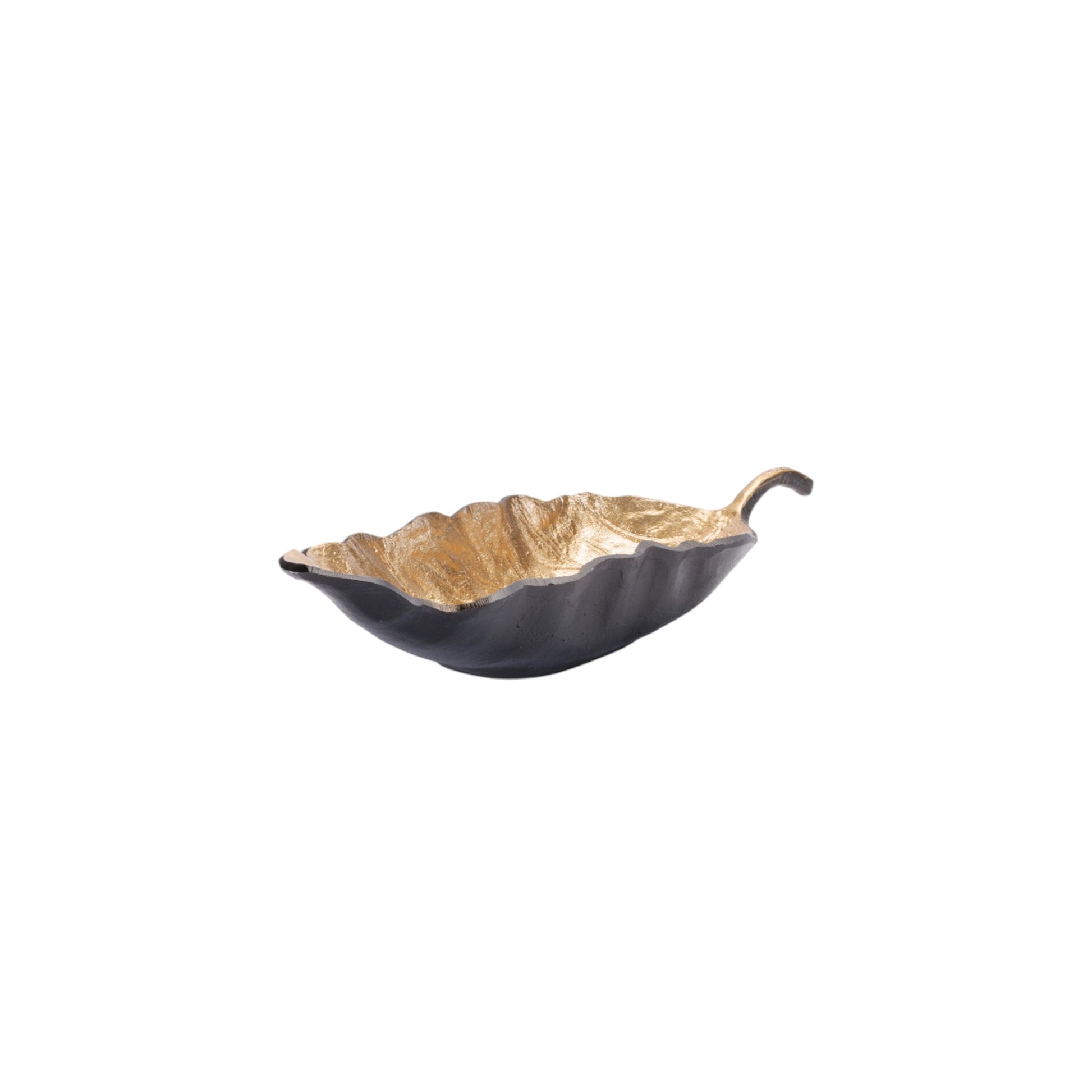 CALABASAS SET OF TWO 25" BLACK AND GOLD CAST ALUMINUM RUSTIC LEAF CENTERPIECE BOWLS - Varnish & Vibe