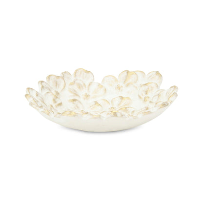 7" WHITE AND GOLD CAST IRON FLOWER ROUND TRINKET TRAY