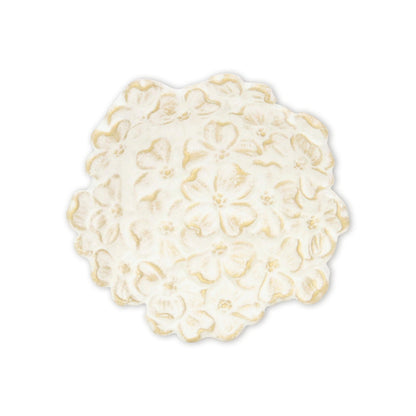 7" WHITE AND GOLD CAST IRON FLOWER ROUND TRINKET TRAY