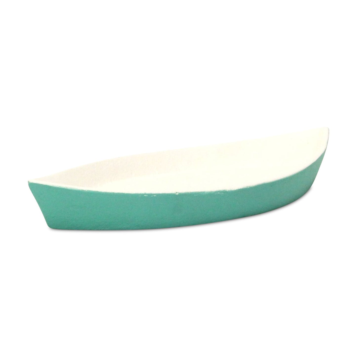 MALIBU 10" AQUA AND WHITE CAST IRON OVAL BOAT SHAPED TRAY - Varnish & Vibe