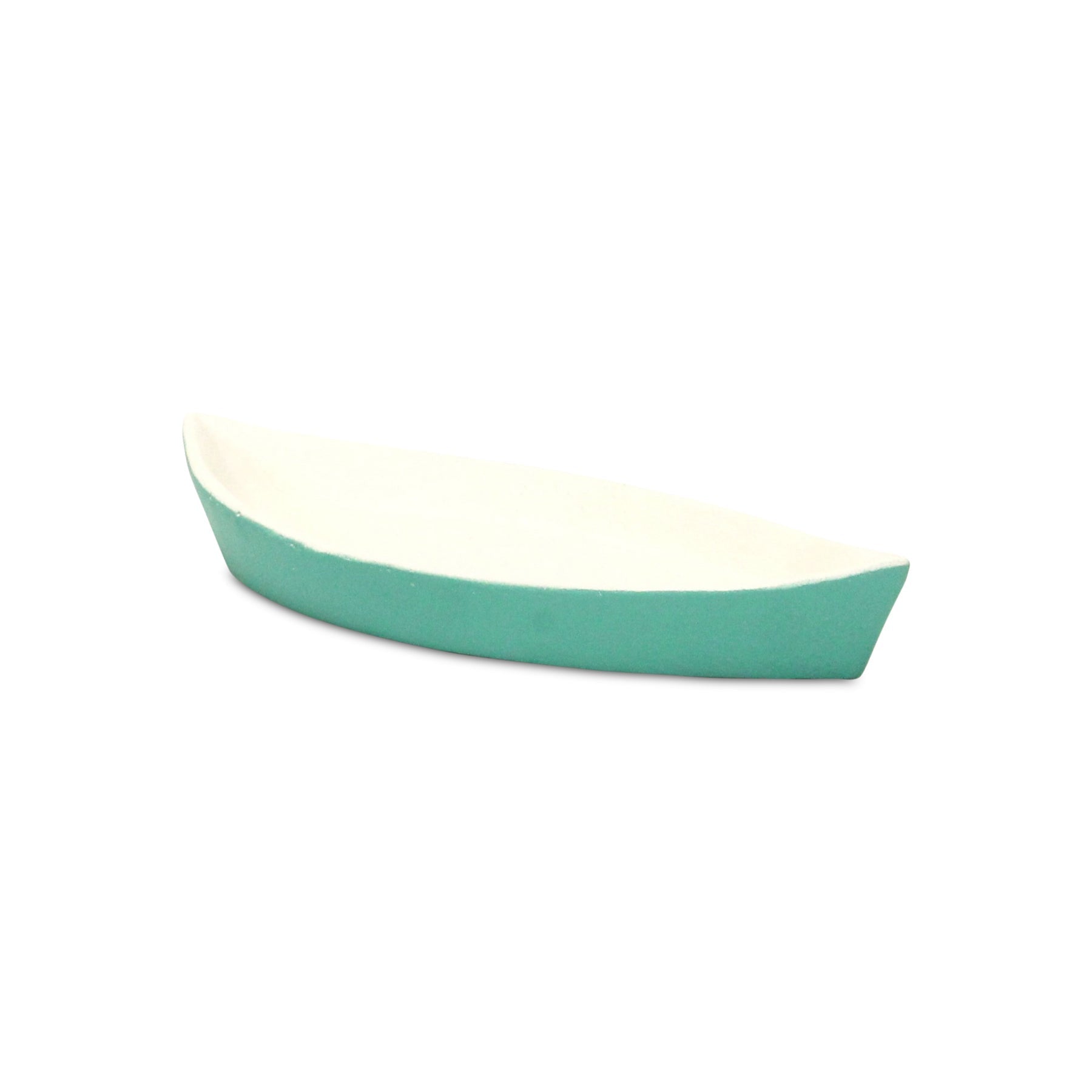 MALIBU 10" AQUA AND WHITE CAST IRON OVAL BOAT SHAPED TRAY - Varnish & Vibe