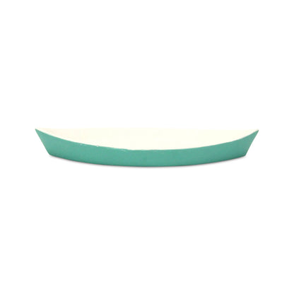 MALIBU 10" AQUA AND WHITE CAST IRON OVAL BOAT SHAPED TRAY - Varnish & Vibe