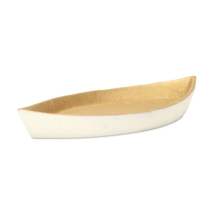 10" GOLD AND OFF WHITE CAST IRON OVAL BOAT SHAPED TRAY