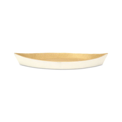 10" GOLD AND OFF WHITE CAST IRON OVAL BOAT SHAPED TRAY