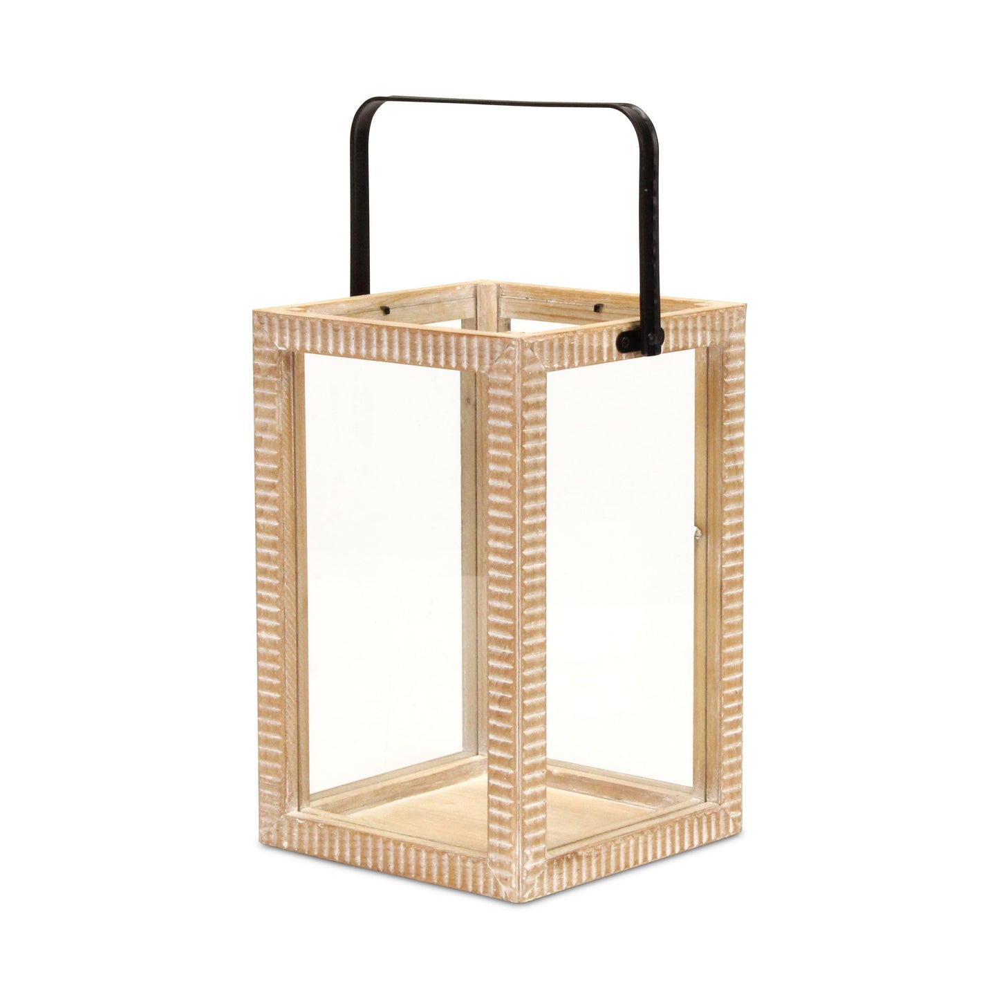 MALIBU 16" CLEAR AND NATURAL GLASS AND SOLID WOOD TABLETOP LANTERN CANDLE HOLDER - Varnish & Vibe