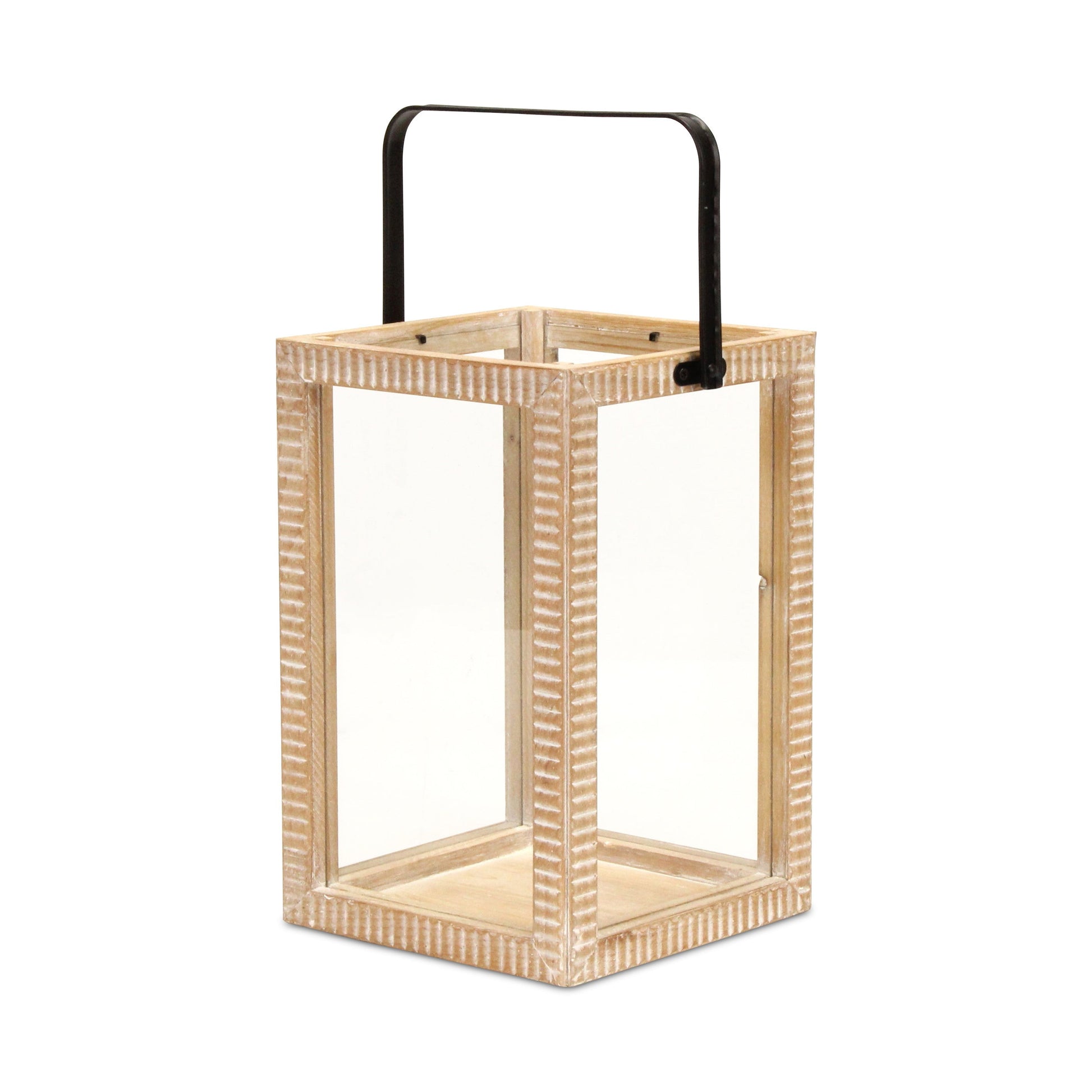 MALIBU 16" CLEAR AND NATURAL GLASS AND SOLID WOOD TABLETOP LANTERN CANDLE HOLDER - Varnish & Vibe