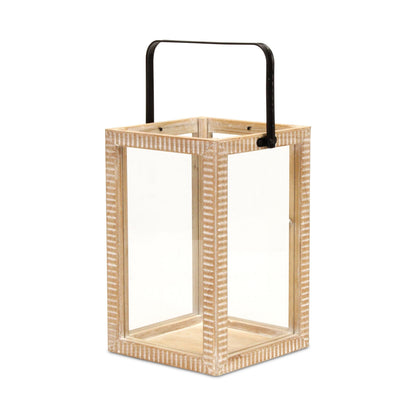 MALIBU 16" CLEAR AND NATURAL GLASS AND SOLID WOOD TABLETOP LANTERN CANDLE HOLDER - Varnish & Vibe