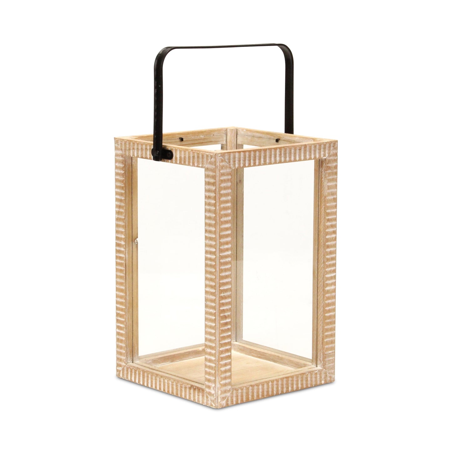 MALIBU 16" CLEAR AND NATURAL GLASS AND SOLID WOOD TABLETOP LANTERN CANDLE HOLDER - Varnish & Vibe