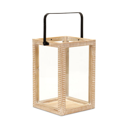 MALIBU 16" CLEAR AND NATURAL GLASS AND SOLID WOOD TABLETOP LANTERN CANDLE HOLDER - Varnish & Vibe