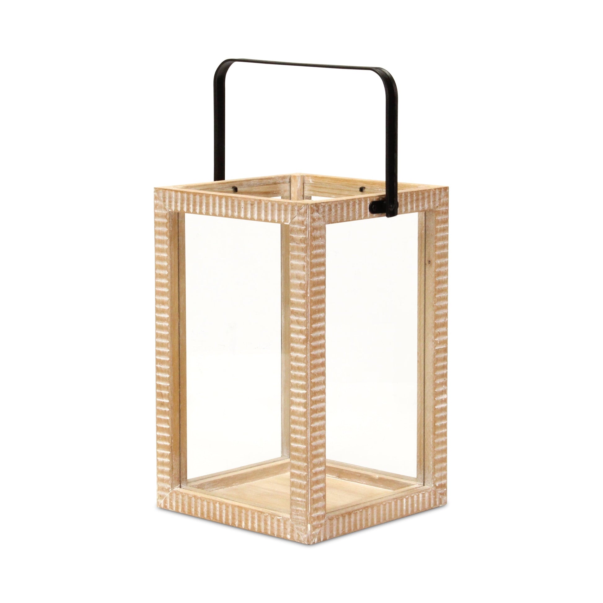 MALIBU 16" CLEAR AND NATURAL GLASS AND SOLID WOOD TABLETOP LANTERN CANDLE HOLDER - Varnish & Vibe