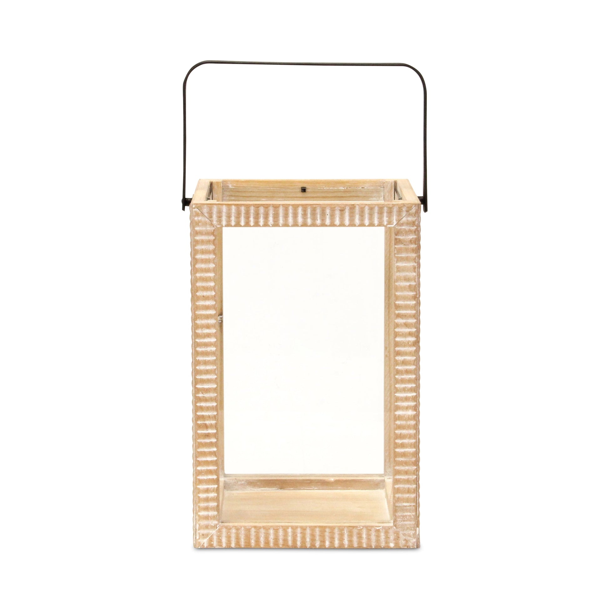MALIBU 16" CLEAR AND NATURAL GLASS AND SOLID WOOD TABLETOP LANTERN CANDLE HOLDER - Varnish & Vibe