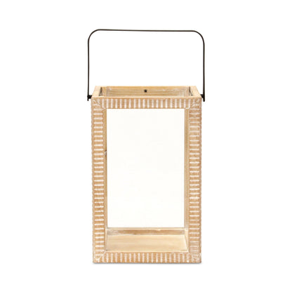 MALIBU 16" CLEAR AND NATURAL GLASS AND SOLID WOOD TABLETOP LANTERN CANDLE HOLDER - Varnish & Vibe
