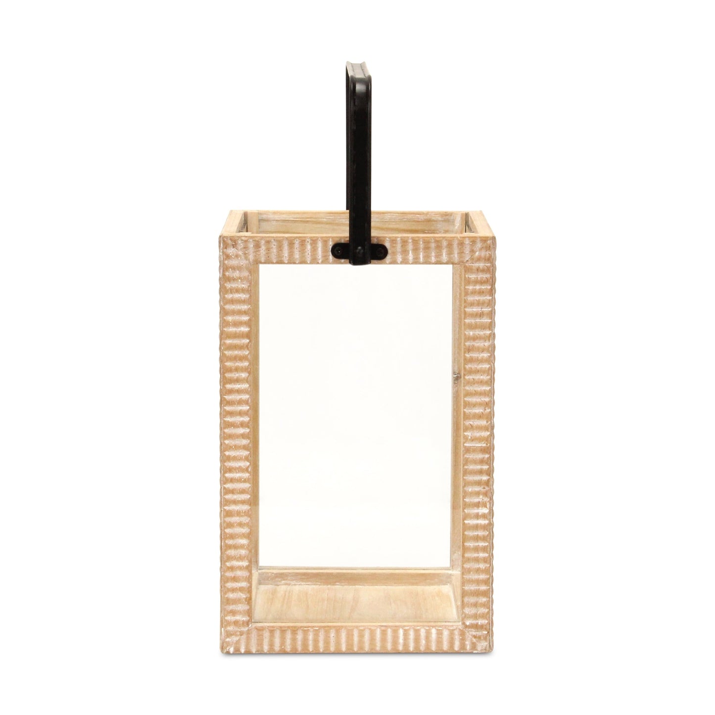 MALIBU 16" CLEAR AND NATURAL GLASS AND SOLID WOOD TABLETOP LANTERN CANDLE HOLDER - Varnish & Vibe