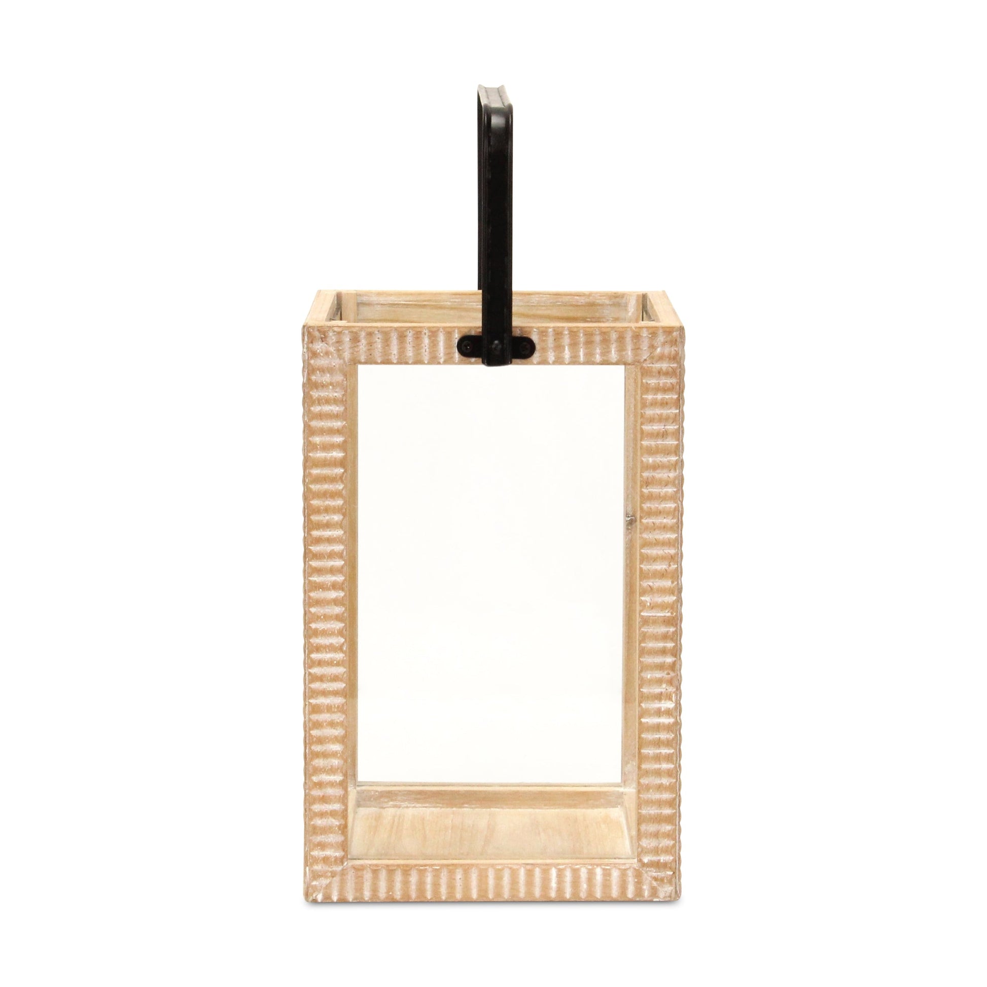 MALIBU 16" CLEAR AND NATURAL GLASS AND SOLID WOOD TABLETOP LANTERN CANDLE HOLDER - Varnish & Vibe