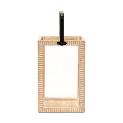 MALIBU 16" CLEAR AND NATURAL GLASS AND SOLID WOOD TABLETOP LANTERN CANDLE HOLDER - Varnish & Vibe